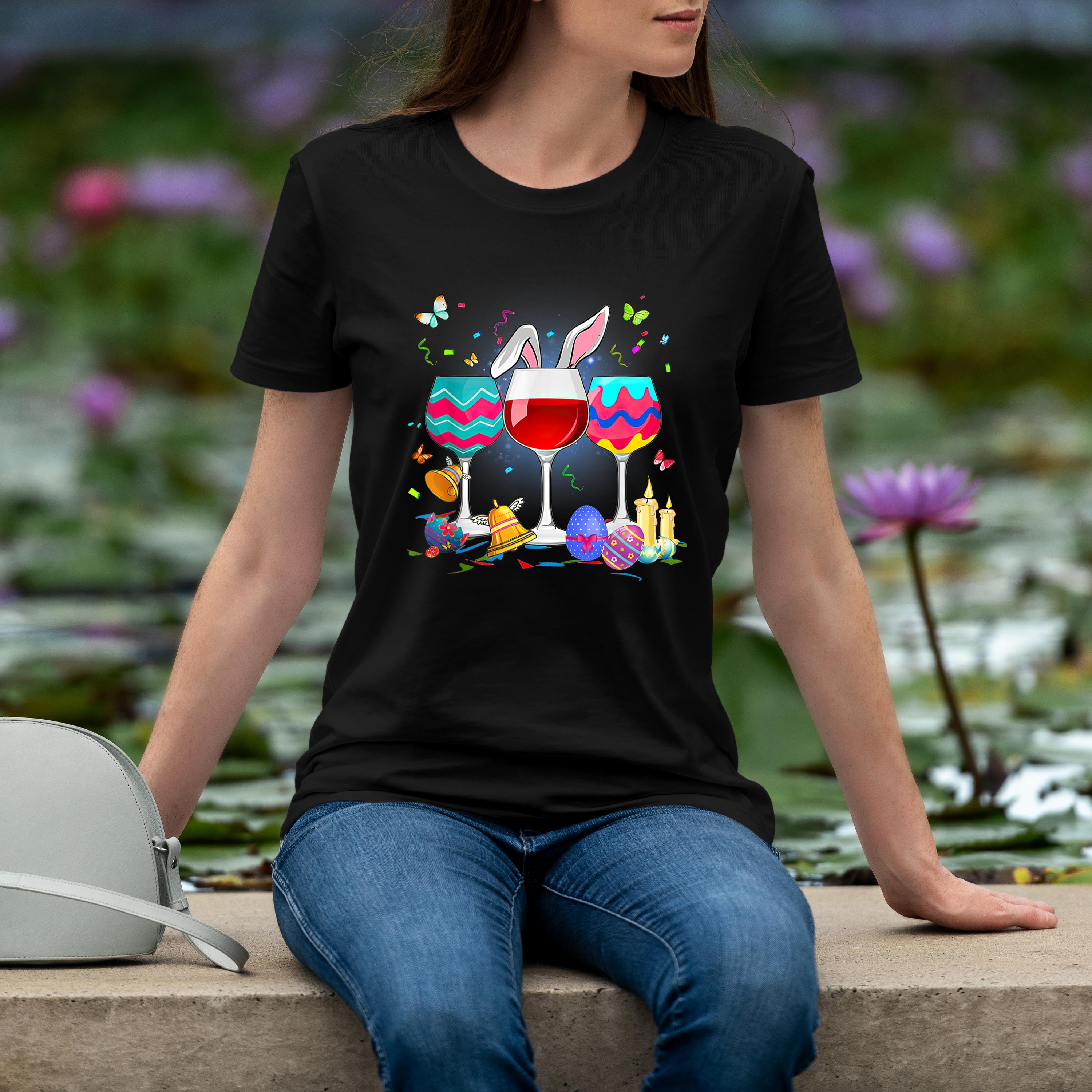 Funny Wine Glasses Bunny Eggs Happy Easter Day Drink Team Shirt 